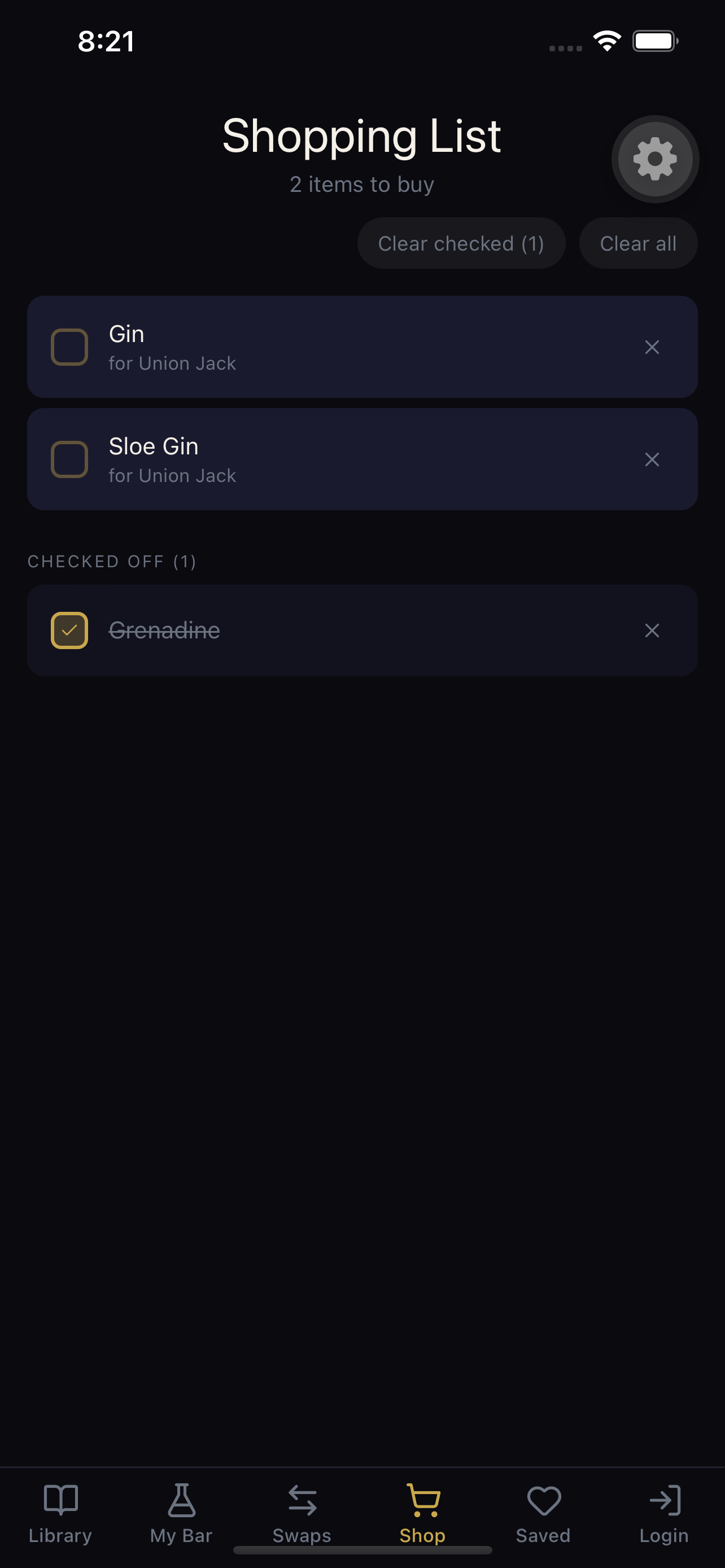 Spirit Library — Shopping list